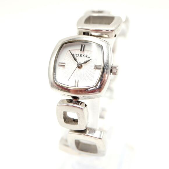 Fossil Womens Silver Tone Square Link Deco 22mm Watch 5.75" Bracelet ES-1869 - Picture 1 of 15